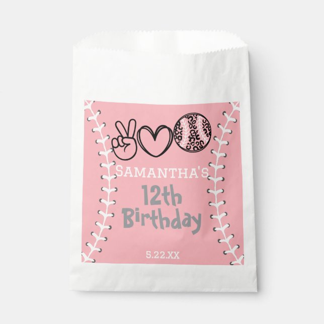 Peace Love Softball Birthday Favour Bag (Front)
