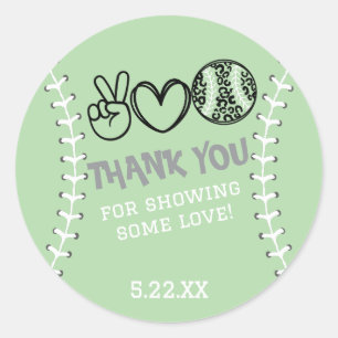 Peace Love Softball Birthday Invitation Classic Round Sticker
