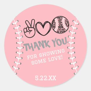 Peace Love Softball Birthday Invitation Classic Round Sticker