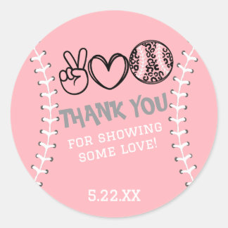 Peace Love Softball Birthday Invitation Classic Round Sticker