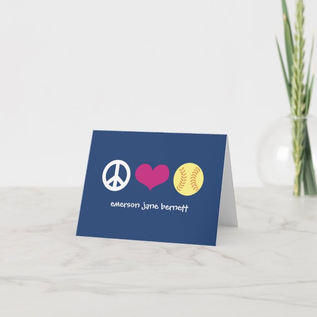 Peace, Love, Softball Blue Thank You Card (Front)