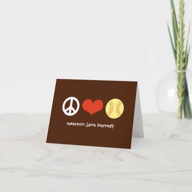 Peace, Love, Softball Brown Thank You Card (Front)