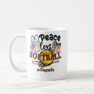 Peace Love Softball Gaga Life Mom Grandma Leopard Coffee Mug