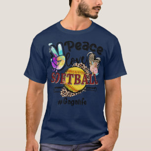 Peace Love Softball Gaga Life Mom Grandma Leopard T-Shirt