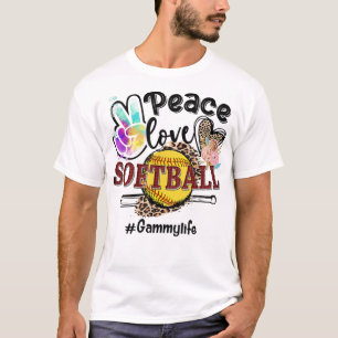 Peace Love Softball Gammy Life Mom Grandma Leopard T-Shirt
