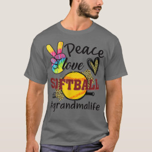 Peace Love Softball Grandma Life Mom Grandma Leopa T-Shirt