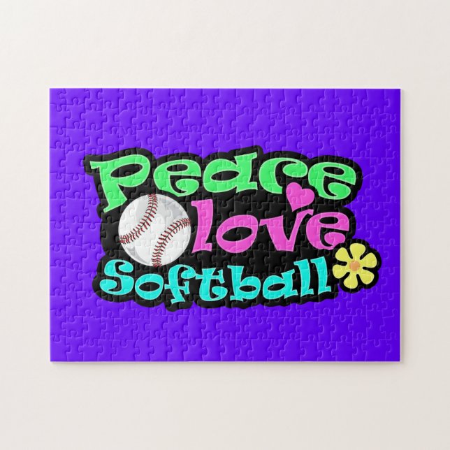 Peace, Love, Softball Jigsaw Puzzle (Horizontal)