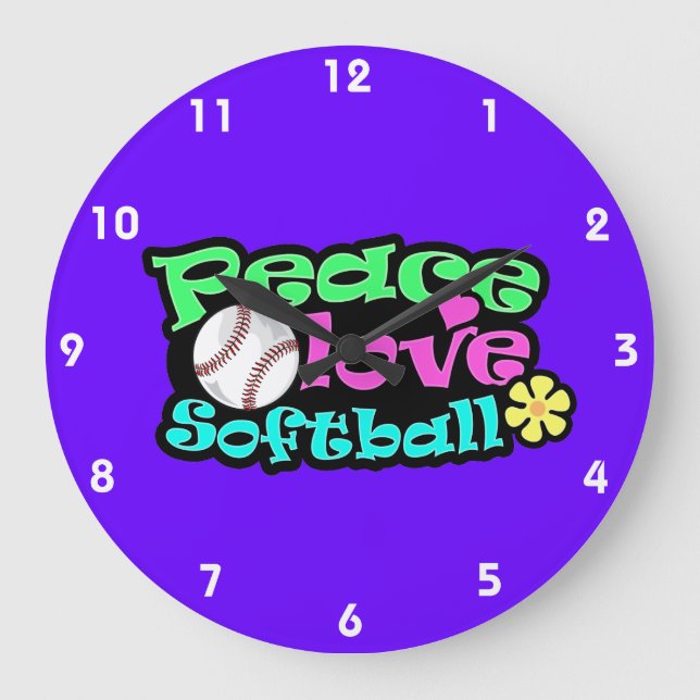 Peace, Love, Softball Large Clock (Front)
