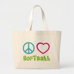 Peace Love Softball Large Tote Bag