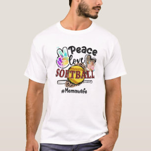 Peace Love Softball Memaw Life Mom Grandma Leopard T-Shirt
