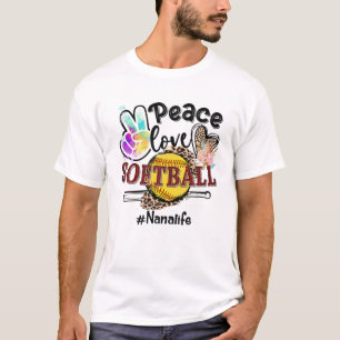 Peace Love Softball Nana Life Mom Grandma Leopard T-Shirt
