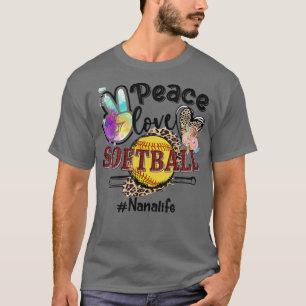 Peace Love Softball Nana Life Mom Grandma Leopard  T-Shirt