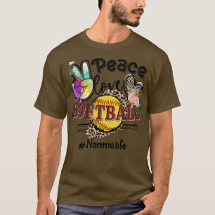 Peace Love Softball Nannie Life Mom Grandma Leopar T-Shirt