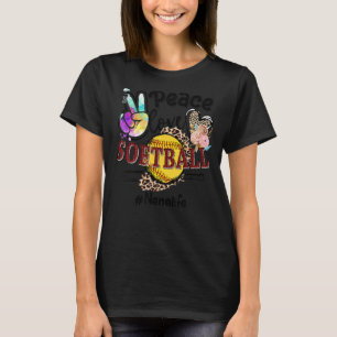 Peace Love Softball Nene Life Mom Grandma Leopard T-Shirt