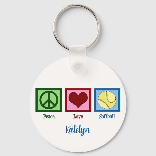 Peace Love Softball Player Personalized Keychain (Front)
