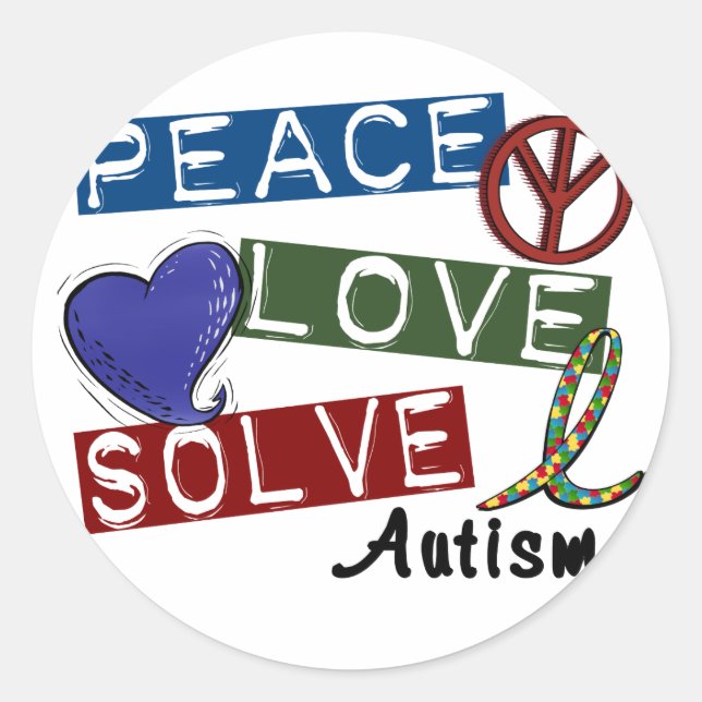 PEACE LOVE SOLVE AUTISM CLASSIC ROUND STICKER (Front)