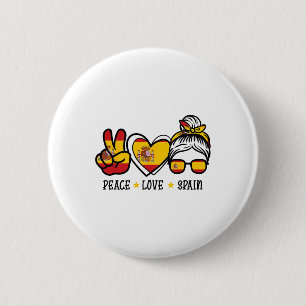 Peace Love Spain Messy Bun Spanish Soccer Fan Wome 2 Inch Round Button