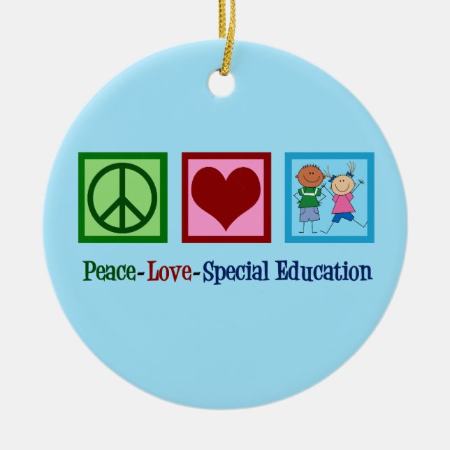 Peace Love Special Education Teacher Ceramic Ornament (Front)