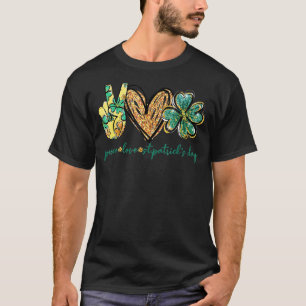 Peace Love St Patrick Day Glitter Heart Irish Luck T-Shirt