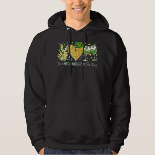 Peace Love St Patrick's Day Cheer Drinking Glitter Hoodie