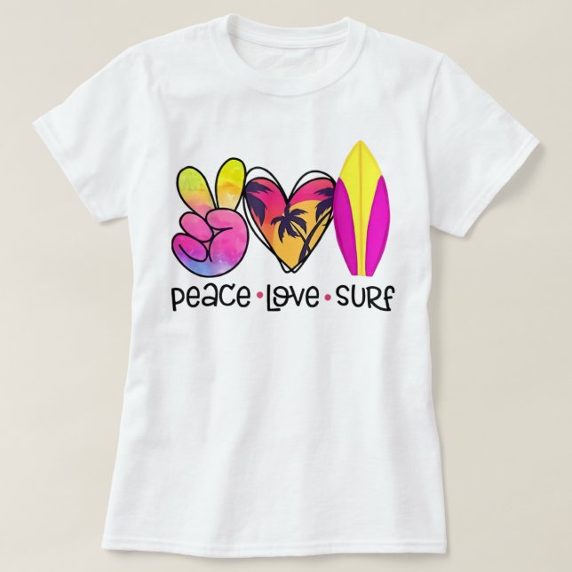 Peace Love Summer Surf Retro Vacation  T-Shirt (Design Front)