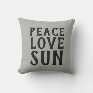 PEACE LOVE SUN typography   Outdoor Pillow