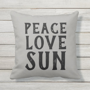 PEACE LOVE SUN typography Outdoor Pillow