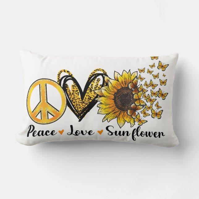 "Peace, Love, Sunflower"  Lumbar Pillow (Front)