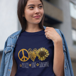 Peace Love Sunshine Gold Glitter Flower T-Shirt