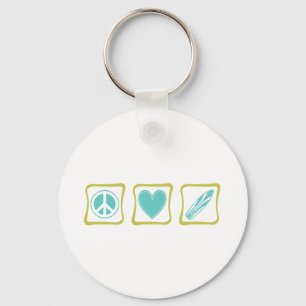 Peace Love Surf Squares Keychain
