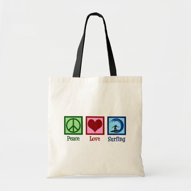 Peace Love Surfing Tote Bag (Front)