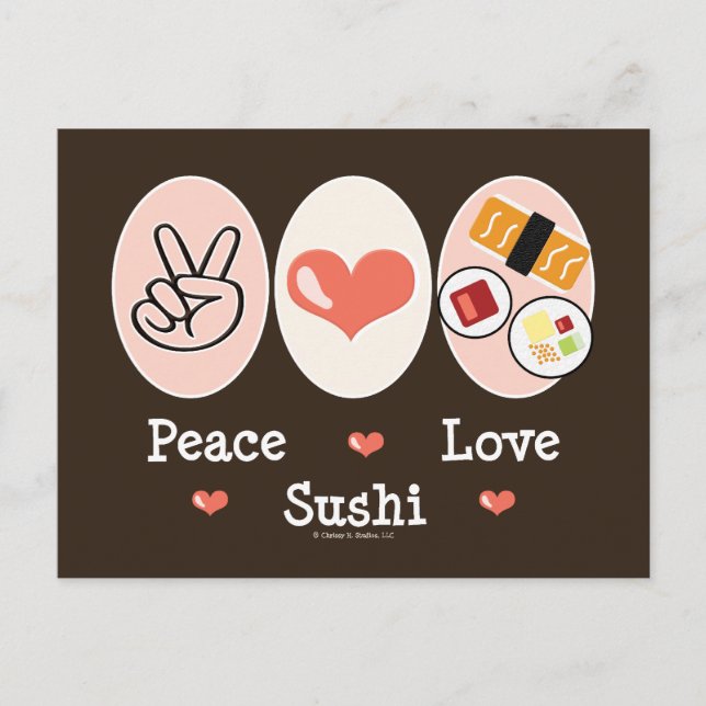 Peace Love Sushi Postcard (Front)