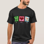 Peace Love Sushi T-Shirt<br><div class="desc">A peace sign,  heart,  and some yummy sushi for someone who likes to eat raw fish.</div>