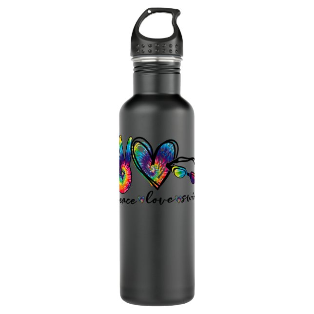Peace Love Swim Goggles Tie Dye Swimmer Swimming W 710 Ml Water Bottle (Front)