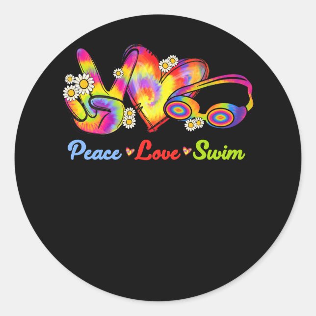 Peace Love Swim Goggles Tie Dye Swimmer Swimming W Classic Round Sticker (Front)
