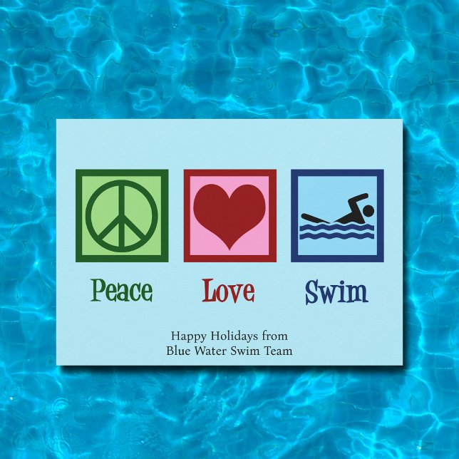 Peace Love Swimming Cute Swim Team Christmas Holiday Card (Creator Uploaded)