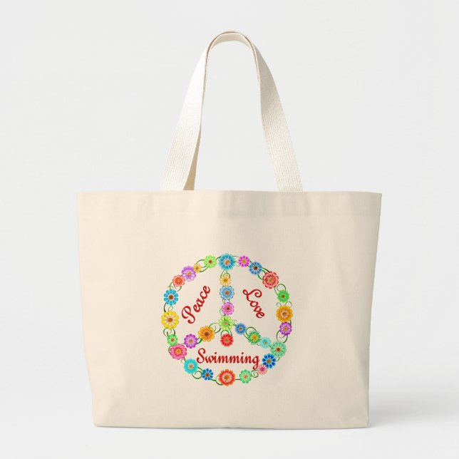 Peace Love Swimming Large Tote Bag (Front)