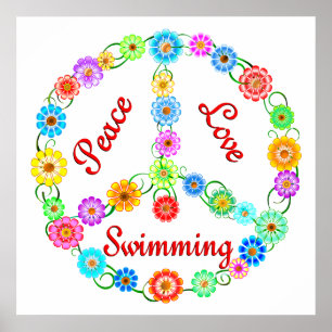 Peace Love Swimming Poster