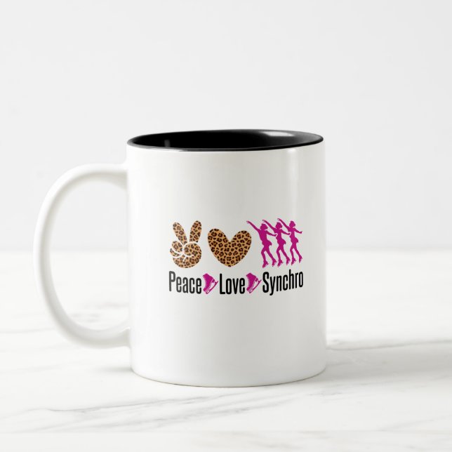 Peace Love Synchro Synchronized Skating Two-Tone Coffee Mug (Left)