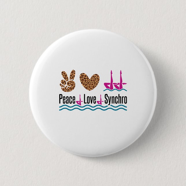 Peace Love Synchro Synchronized Swimming Artistic 2 Inch Round Button (Front)
