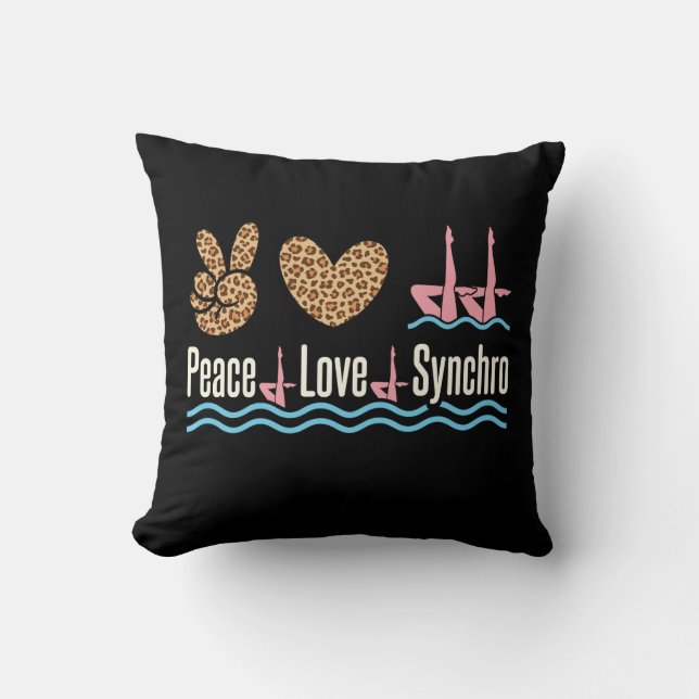 Peace Love Synchro Synchronized Swimming Throw Pillow (Front)