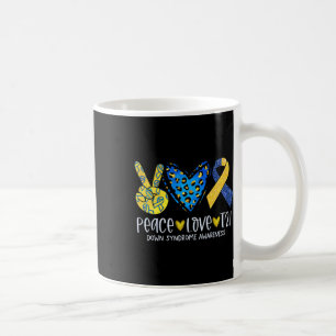 Peace Love T21 Blue Yellow Ribbon Down Syndrome Aw Coffee Mug