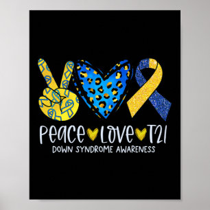 Peace Love T21 Blue Yellow Ribbon Down Syndrome Aw Poster