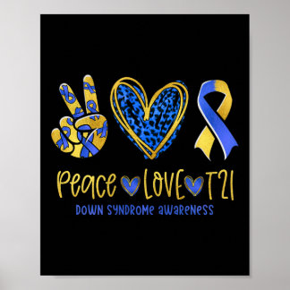 Peace Love T21 Blue Yellow Ribbon Down Syndrome Aw Poster