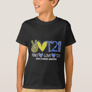 Peace Love T21 Blue Yellow Ribbon Down Syndrome Aw T-Shirt
