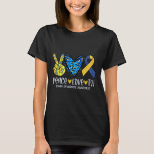 Peace Love T21 Blue Yellow Ribbon Down Syndrome Aw T-Shirt