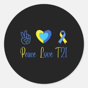 Peace Love T21 Blue Yellow World Down Syndrome Day Classic Round Sticker