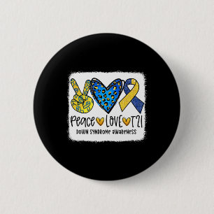 Peace Love T21 Cure Blue Yellow Down Syndrome Awar 2 Inch Round Button