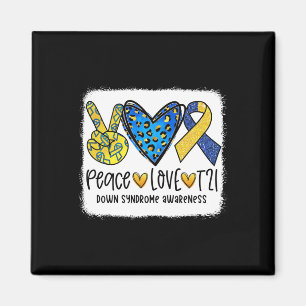 Peace Love T21 Cure Blue Yellow Down Syndrome Awar Magnet