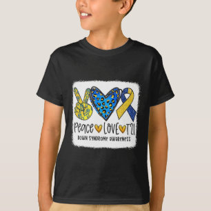 Peace Love T21 Cure Blue Yellow Down Syndrome Awar T-Shirt